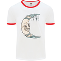 Steampunk Moon Skull Mens White Ringer T-Shirt White/Red