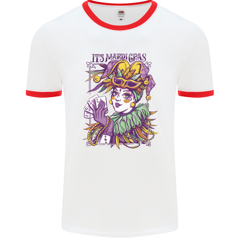 Its Mardi Gras Carnival Mens Ringer T-Shirt White/Red