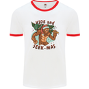 Bigfoot Hide and Seekmas Funny Christmas Mens White Ringer T-Shirt White/Red