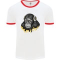 Monkey DJ Headphones Music Mens White Ringer T-Shirt White/Red