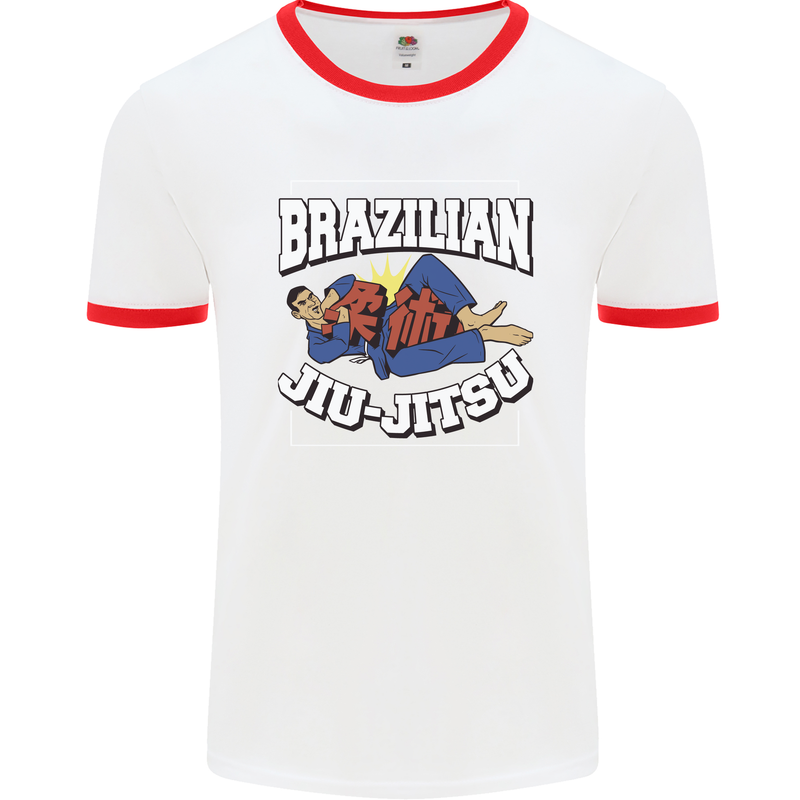 Brazilian Jiu Jitsu Mens Ringer T-Shirt White/Red