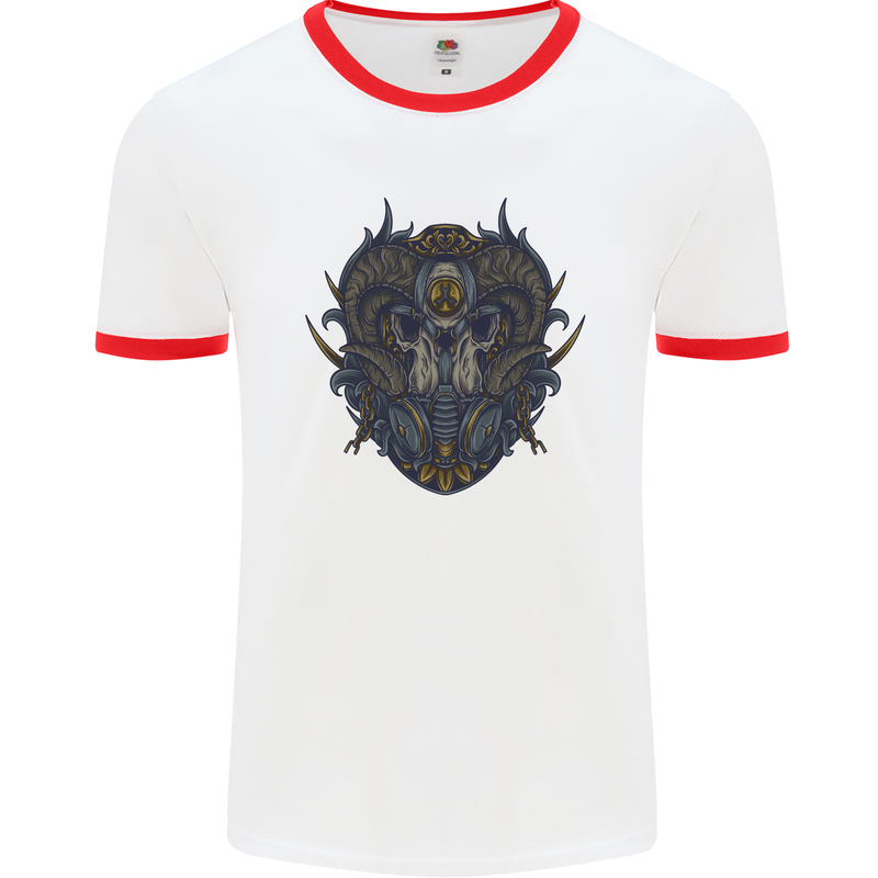 Ram Skull With Respirator Mens White Ringer T-Shirt White/Red