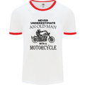 Old Man With a Motorcyle Biker Motorcycle Mens White Ringer T-Shirt White/Red