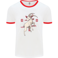 Chinese Zodiac Shengxiao Year of the Goat Mens White Ringer T-Shirt White/Red