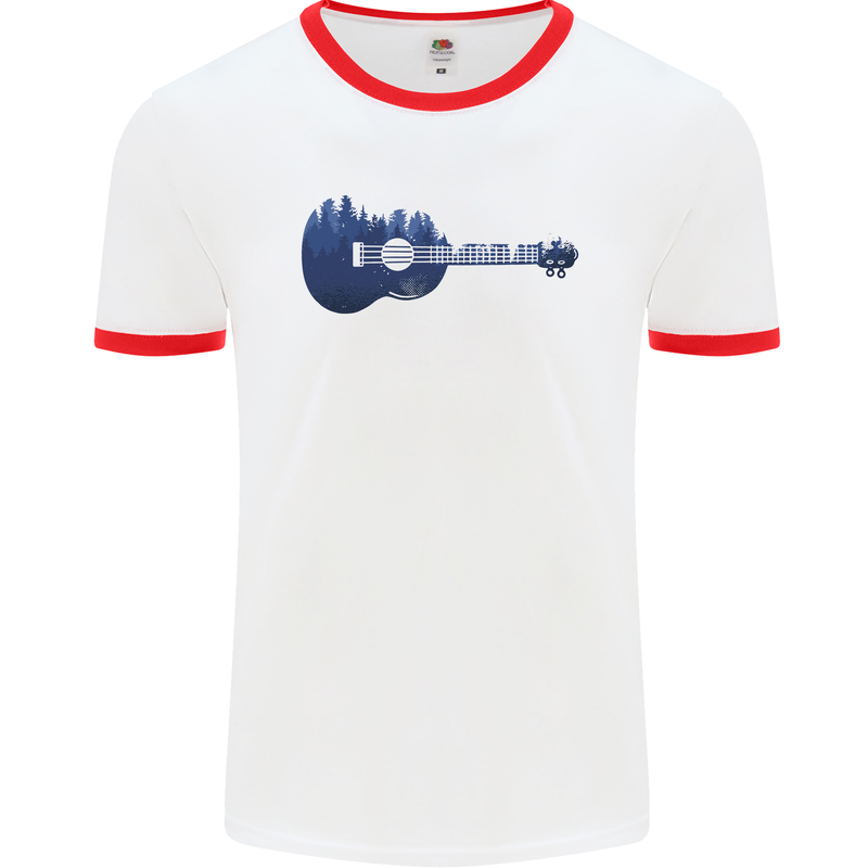 Ukulele Forest Guitar Music Guitarist Mens White Ringer T-Shirt White/Red