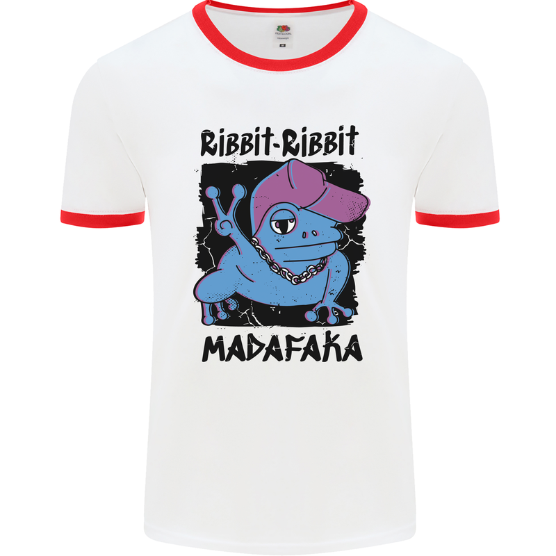 Ribbit Madafaka Funny Gangsta Frog Mens Ringer T-Shirt White/Red