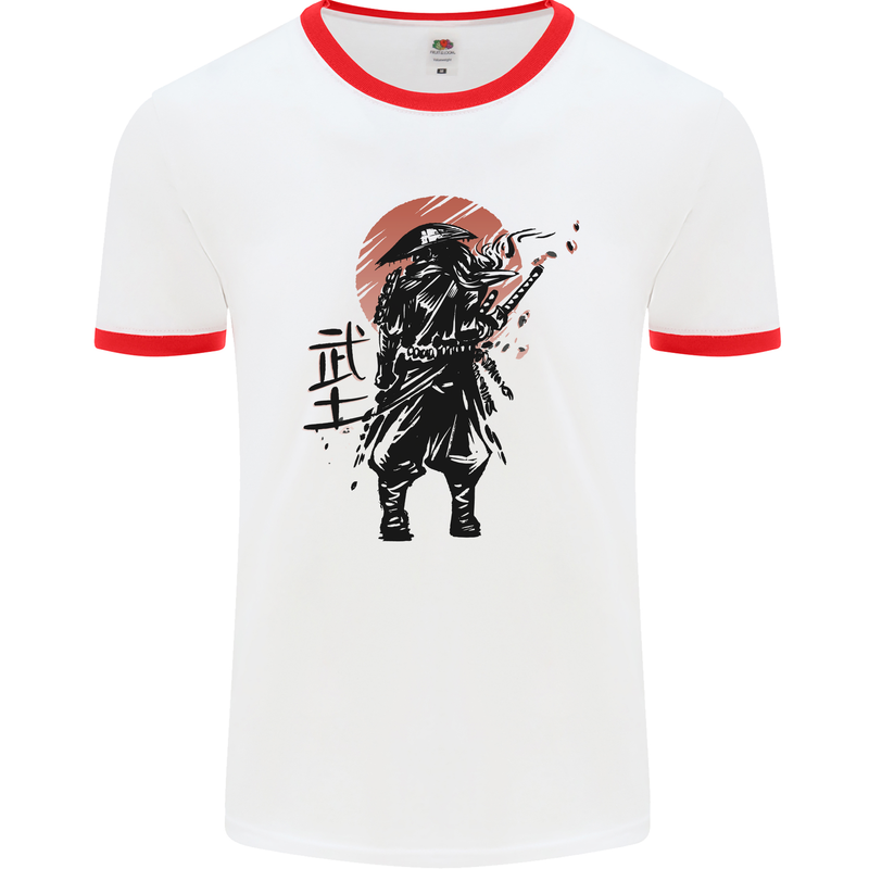 Samurai Sun  MMA Warrior Mens Ringer T-Shirt White/Red