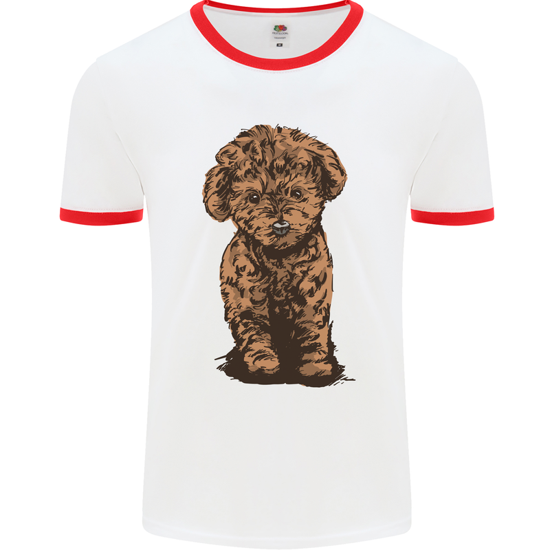 Dogs Cute Labradoodle Puppy Mens White Ringer T-Shirt White/Red