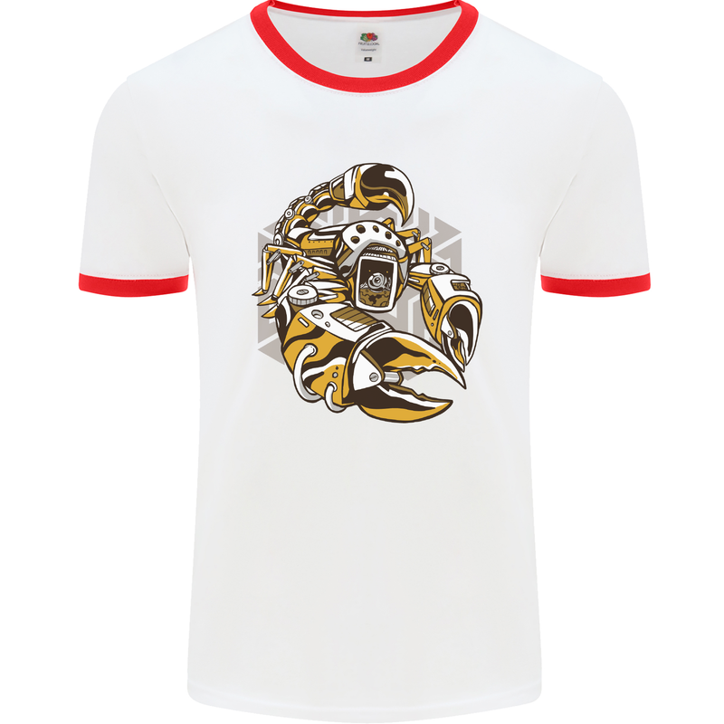 Steampunk Scorpion Mens White Ringer T-Shirt White/Red