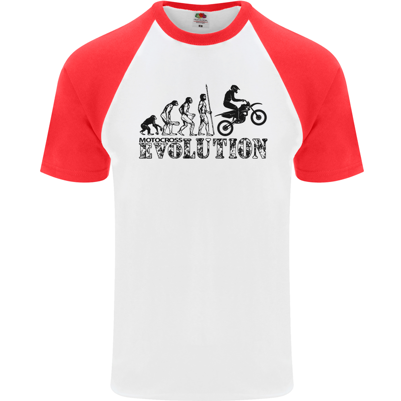 Evolution of Motorcycle Motorbike Biker Mens S/S Baseball T-Shirt White/Red
