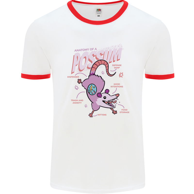 Possum Anatomy Mens White Ringer T-Shirt White/Red