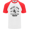 Mick's Gym Boxing Boxer Movie Mens S/S Baseball T-Shirt White/Red