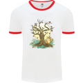 An Owl and Fox Tree Nature Ecology Mens White Ringer T-Shirt White/Red