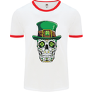 St Patricks Day of the Dead Sugar Skull Mens White Ringer T-Shirt White/Red