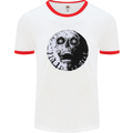 Skull Moon Gothic Halloween Zombie Biker Mens White Ringer T-Shirt White/Red