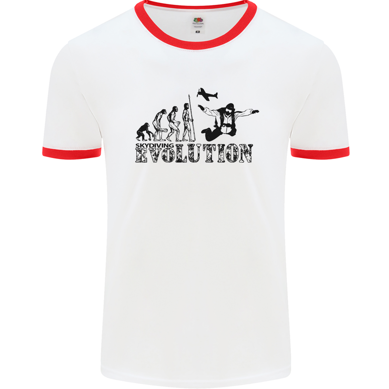 Evolution of a Skydiver Funny Skydiving Mens White Ringer T-Shirt White/Red