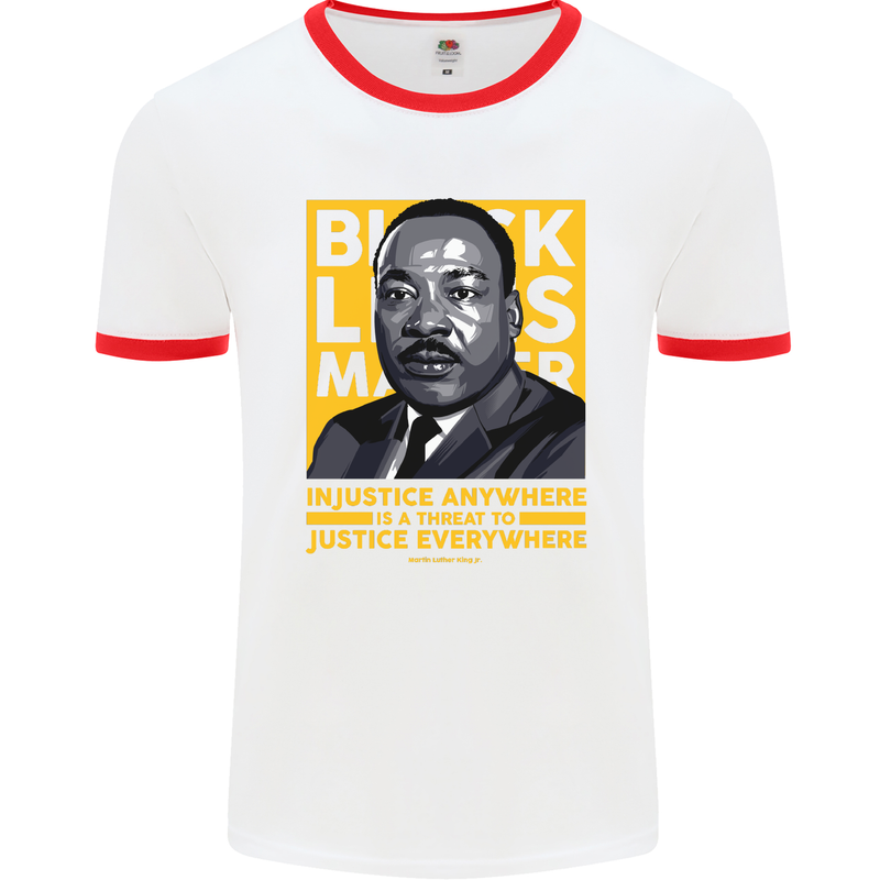 MLK Martin Luther King Black Lives Matter Mens White Ringer T-Shirt White/Red