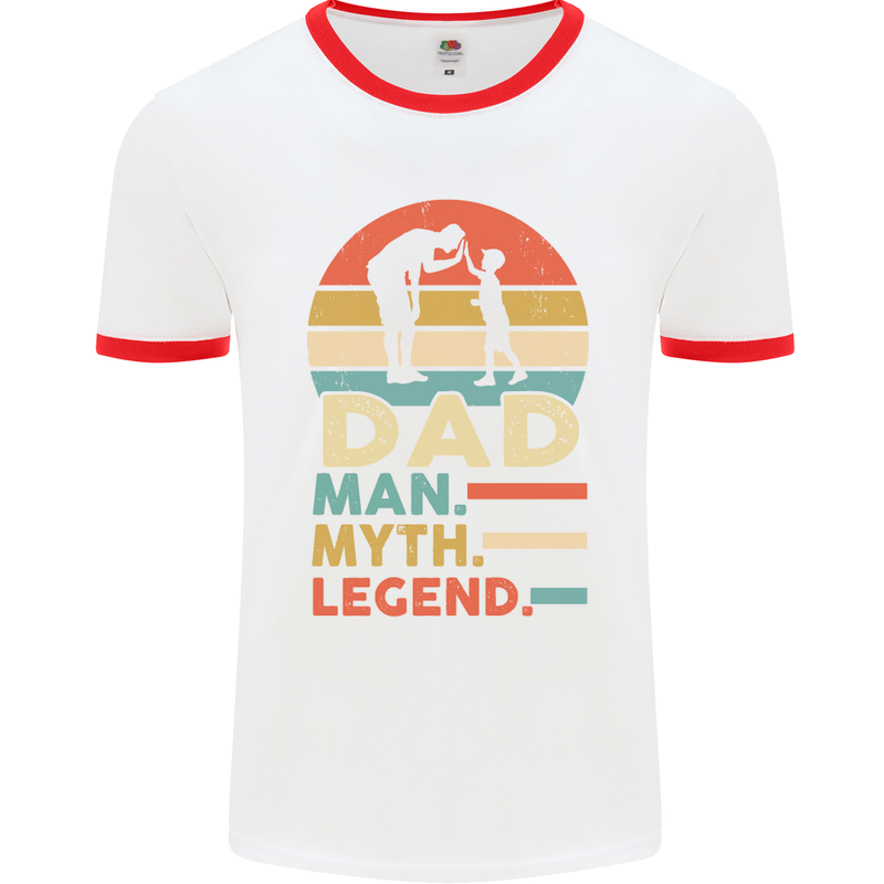 Dad Man Myth Legend Funny Fathers Day Mens Ringer T-Shirt White/Red