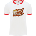 Bacon Egg Stars and Stripes Flag Funny USA Mens White Ringer T-Shirt White/Red