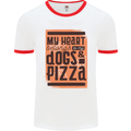 My Heart Belongs to Dogs & Pizza Funny Mens White Ringer T-Shirt White/Red