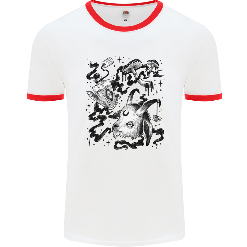 Dark Magic Black Voodoo Magic Mushrooms Mens Ringer T-Shirt White/Red