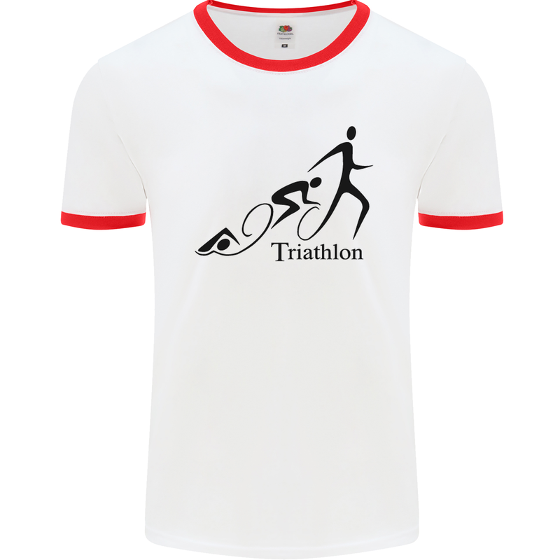 Triathlon Running Swimming Cycling Mens White Ringer T-Shirt White/Red