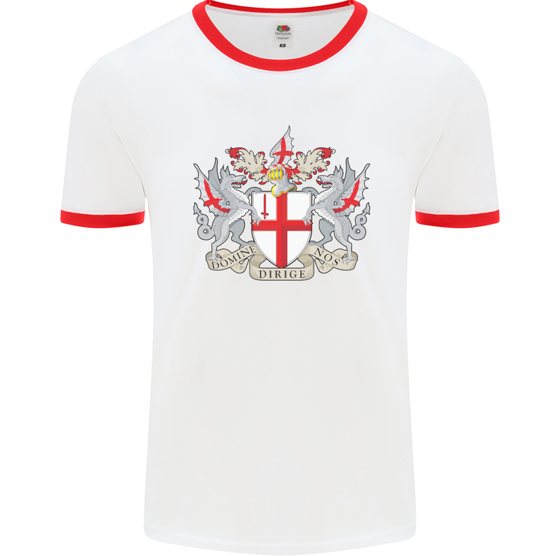 London Coat of Arms St Georges Day England Mens White Ringer T-Shirt White/Red