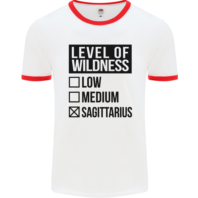 Levels of Wildness Sagittarius Mens White Ringer T-Shirt White/Red