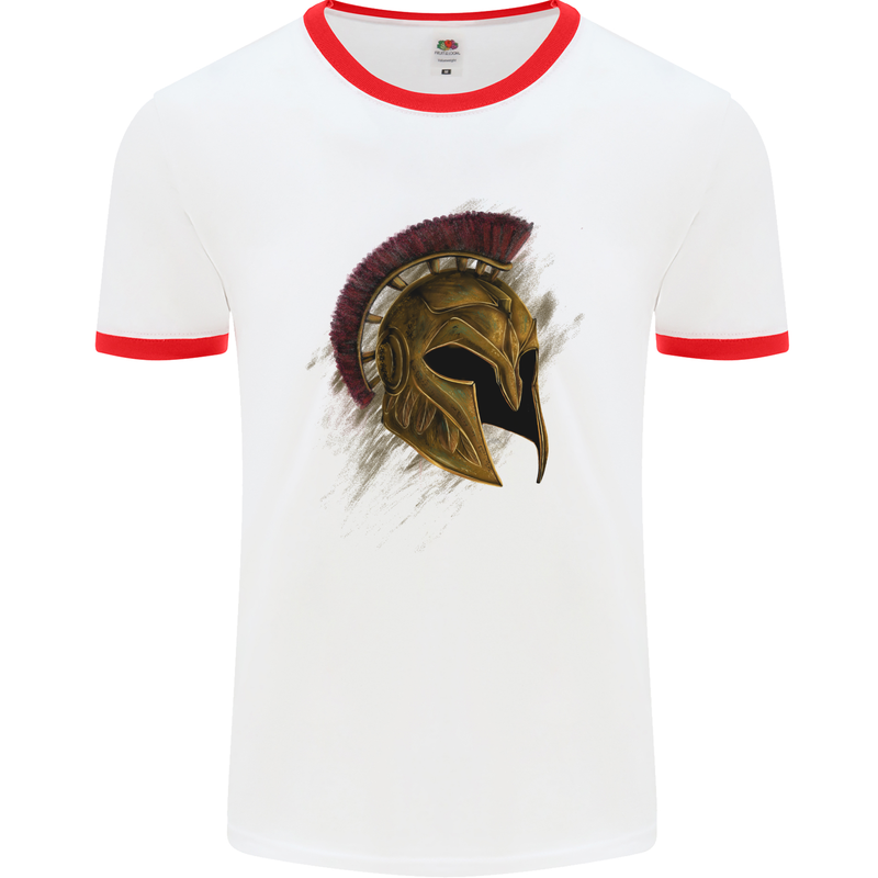 Spartan Helmet Gym Bodybuilding Training Mens Ringer T-Shirt White/Red