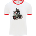 Scooter Skull MOD Moped Motorcycle Biker Mens White Ringer T-Shirt White/Red