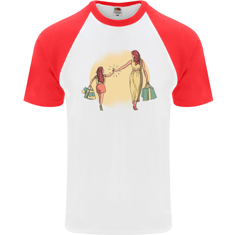 Mum and Daughter Shopping Mens S/S Baseball T-Shirt White/Red