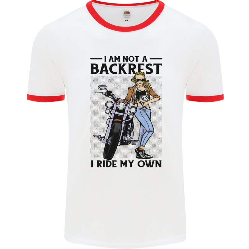 Not a Backrest Female Biker Motorcycle Mens Ringer T-Shirt White/Red