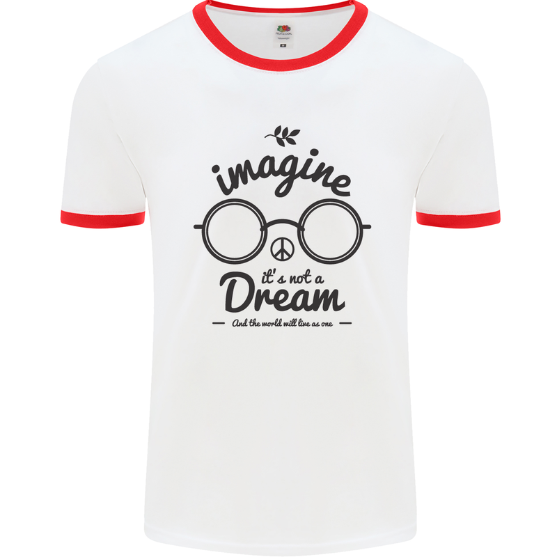 Imagine Its Not a Dream World Peace Hippy Mens White Ringer T-Shirt White/Red