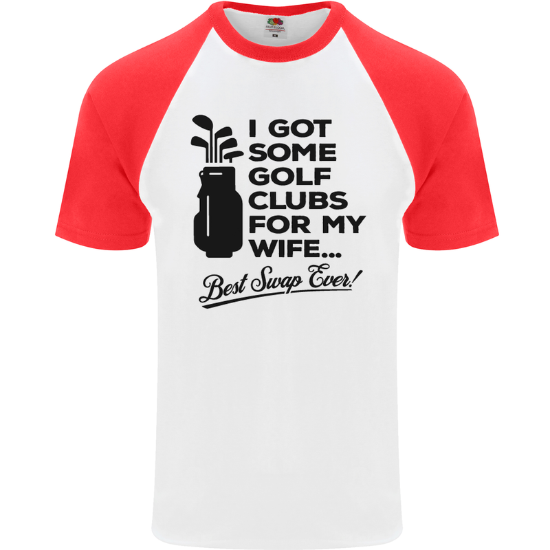 Golf Clubs for My Wife Gofing Golfer Funny Mens S/S Baseball T-Shirt White/Red