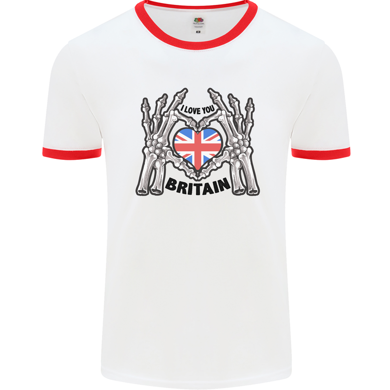 I Love You Great Britain Union Jack Flag UK Mens White Ringer T-Shirt White/Red