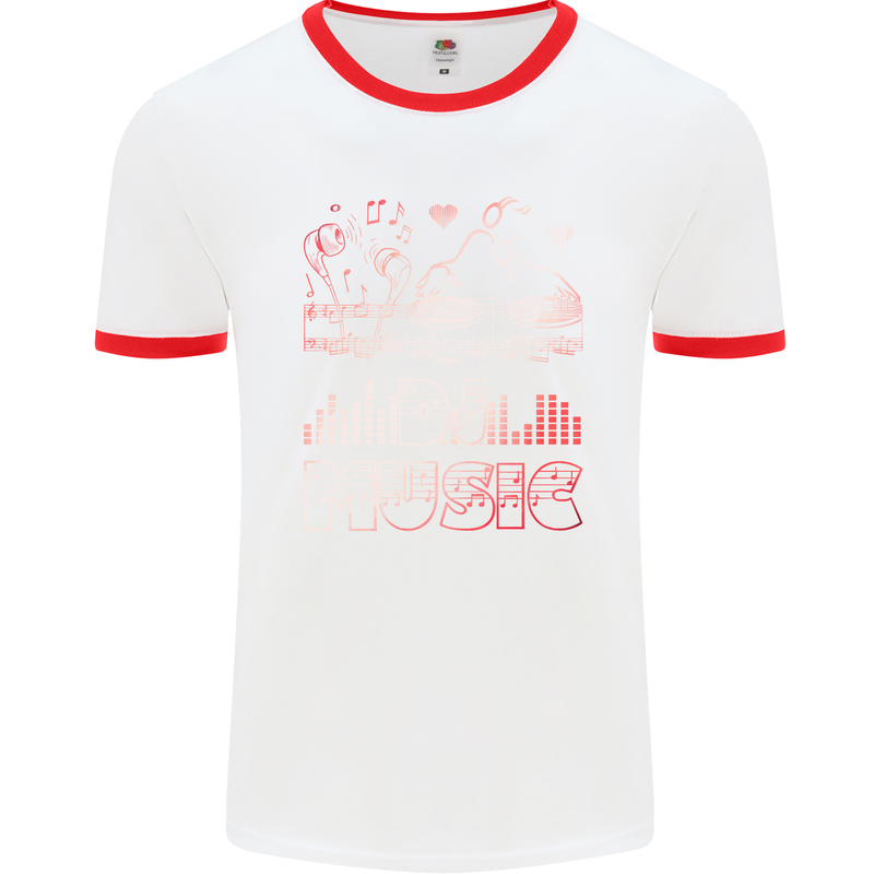 DJ Music Tekno Dance Rave Acid House Mens Ringer T-Shirt White/Red