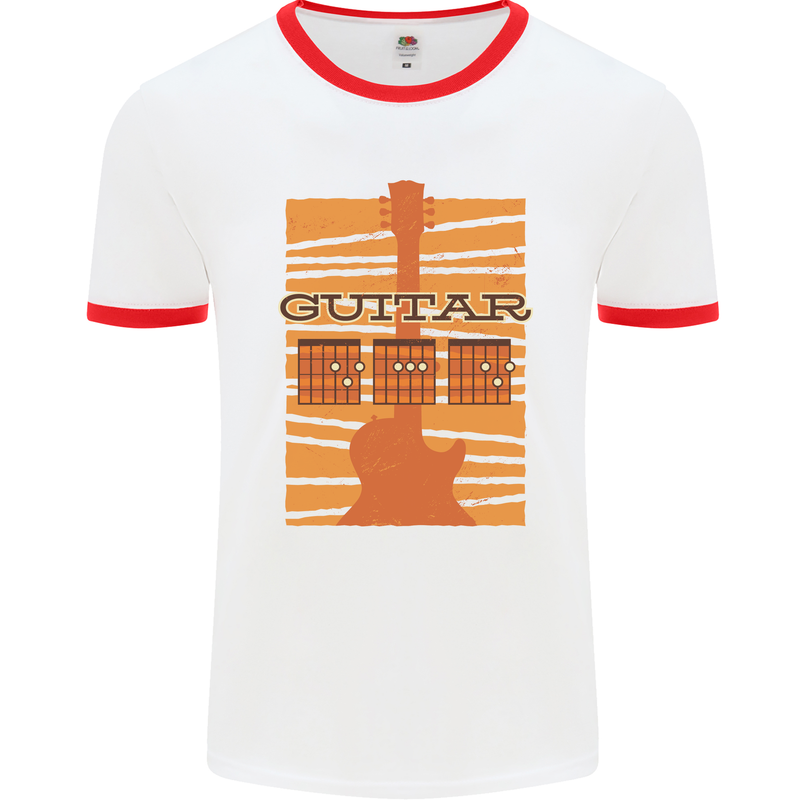 Guitar Bass Electric Acoustic Player Music Mens White Ringer T-Shirt White/Red