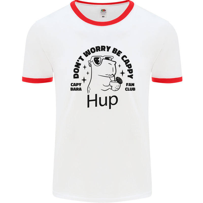 Capybara Be Cappy Funny Mens Ringer T-Shirt White/Red