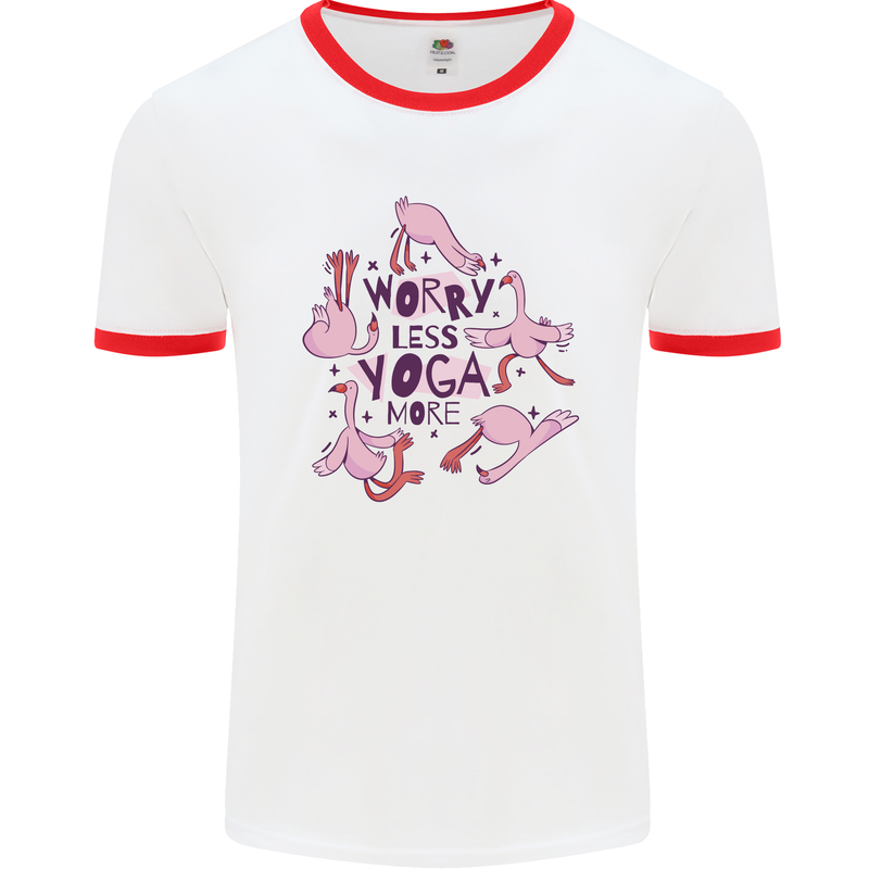 Worry Less Yoga More Mens Ringer T-Shirt White/Red