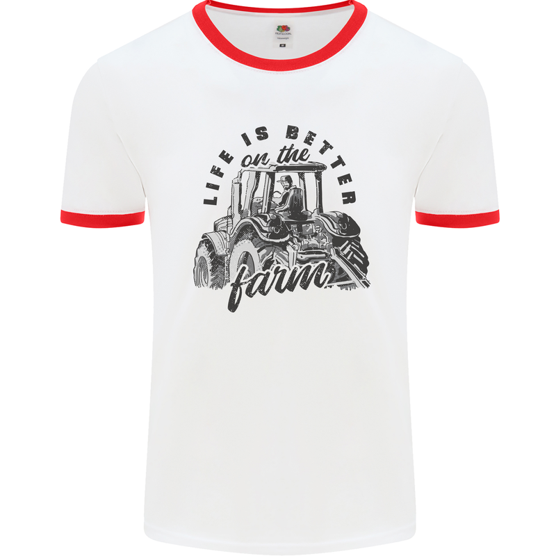 Tractor Life Is Better Farm Funny Farming Mens White Ringer T-Shirt White/Red