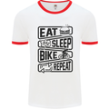 Cycling Eat Sleep Bike Repeat Funny Bicycle Mens White Ringer T-Shirt White/Red