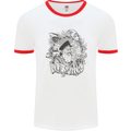 Old Sailor White Shark Octopus Captain Mens White Ringer T-Shirt White/Red