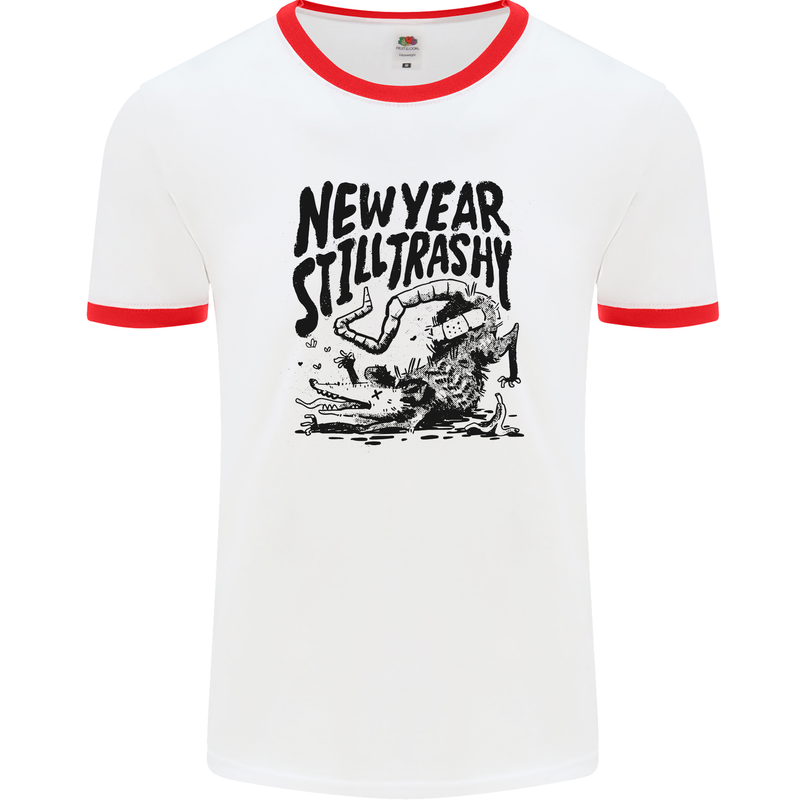 Happy New Year Still Trashy Possum Mens White Ringer T-Shirt White/Red