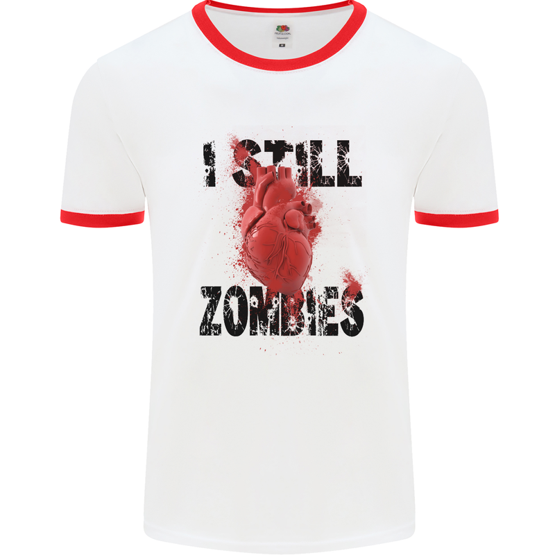 I Still Heart Zombies Apocalypse Mens White Ringer T-Shirt White/Red