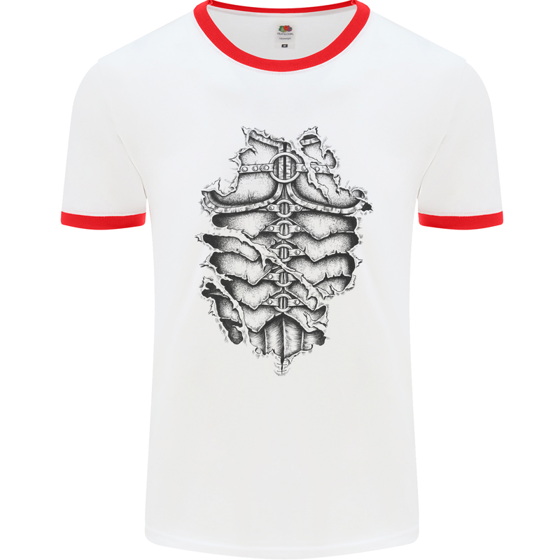 Roman Armour Fancy Dress Warrior Gym MMA Mens White Ringer T-Shirt White/Red