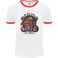 Biker On My Way to Hell Motorbike Skull Mens White Ringer T-Shirt White/Red