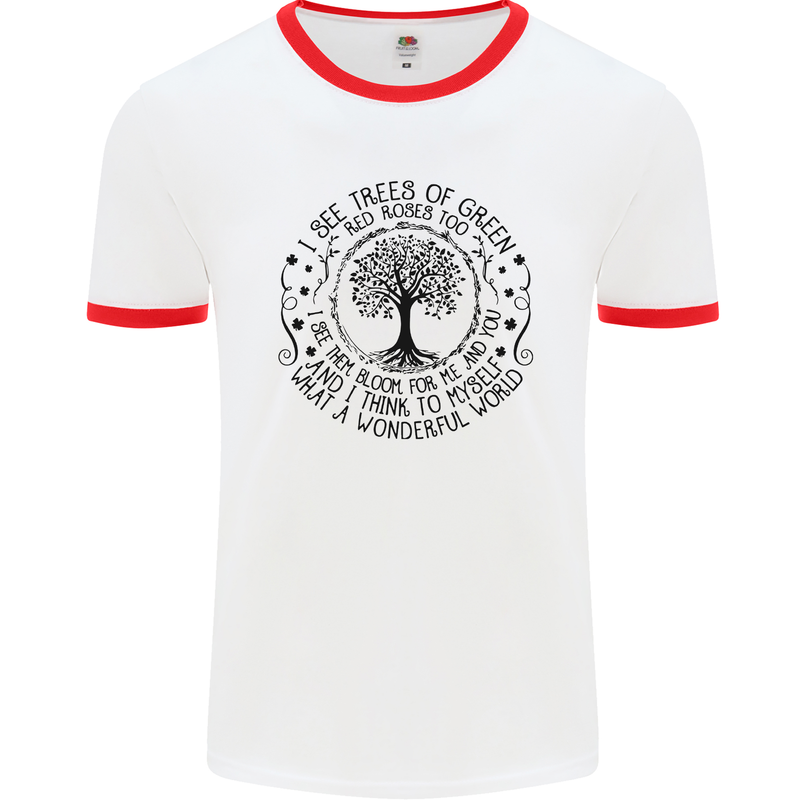 Trees What a Wonderful World Environment Mens White Ringer T-Shirt White/Red