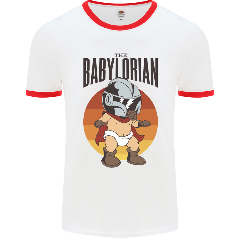 Babylorian Funny Baby Toddler Infant Parody Mens White Ringer T-Shirt White/Red