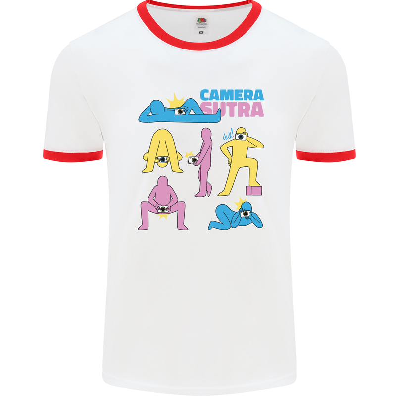 Camera Sutra Photography Photographer Funny Mens White Ringer T-Shirt White/Red