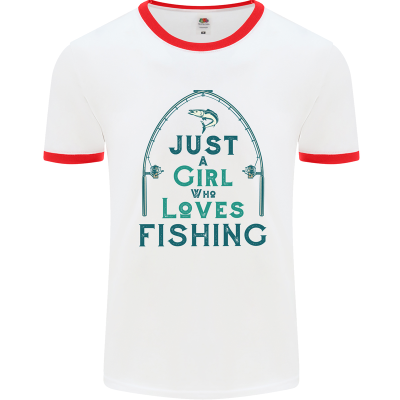 Just a Girl Who Loves Fishing Fisherwoman Mens White Ringer T-Shirt White/Red